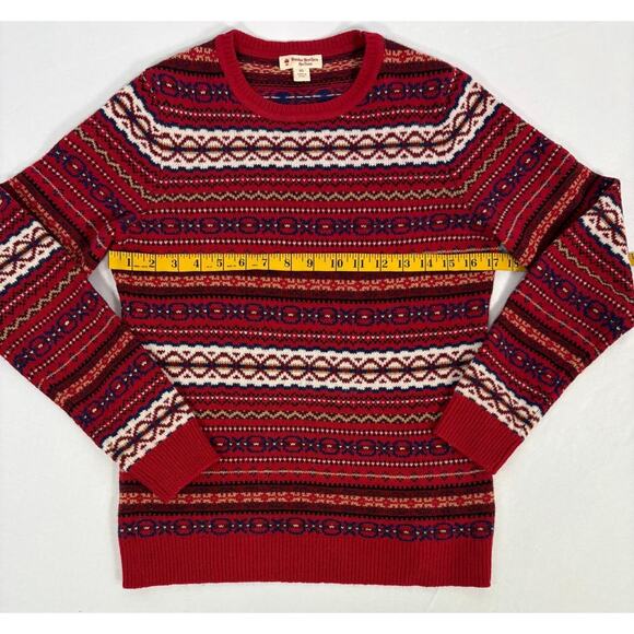 VTG Brooks Brothers Red And White Fair Isle Wool Crewneck Sweater Womens Sz XS - Picture 4 of 9